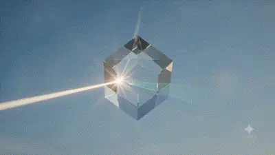 A glass prism splitting a beam of white light into a band of colors